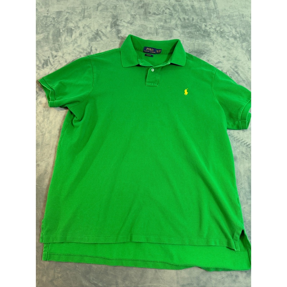 Polo Ralph Lauren Green Custom Fit Short Sleeve Polo Shirt Yellow Pony XL